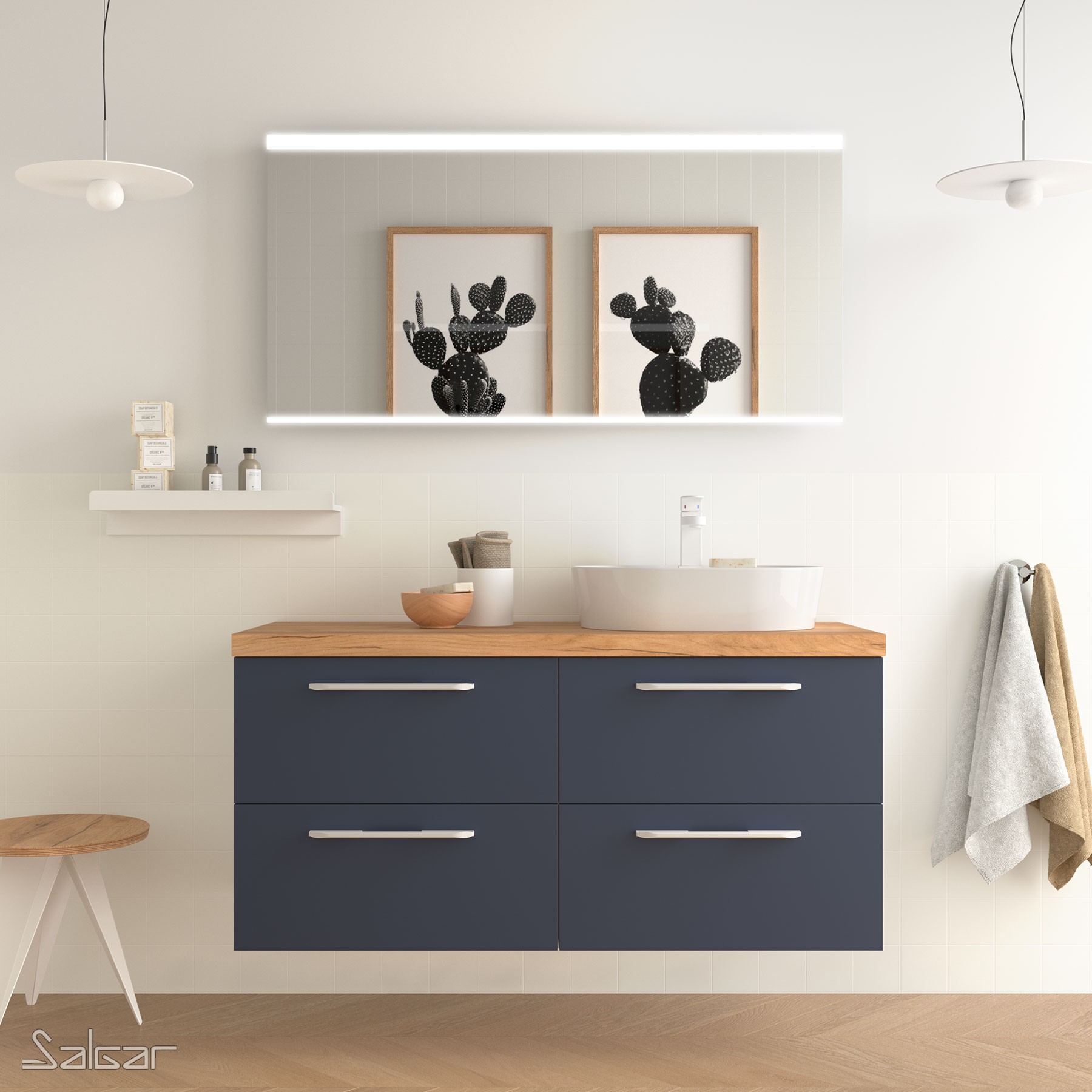 81711 SALGAR Мебель для умывальника FUSSION CHROME 600 2 ящика NIGHT BLUE 598 x 540 x 450 мм Синяя ночь - Вид №1