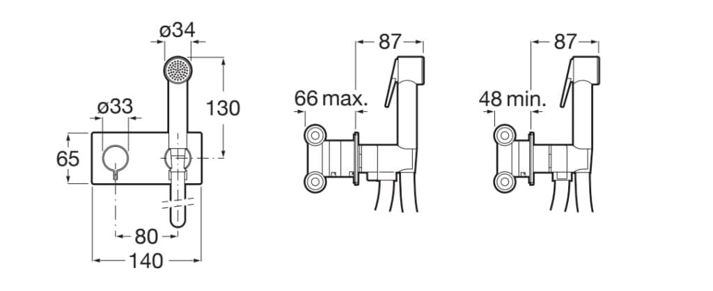 Настенный смеситель для биде с подачей шланга с ручным душем Roca BE FRESH 5B9361C00 ARCH-00133754 - Вид №2