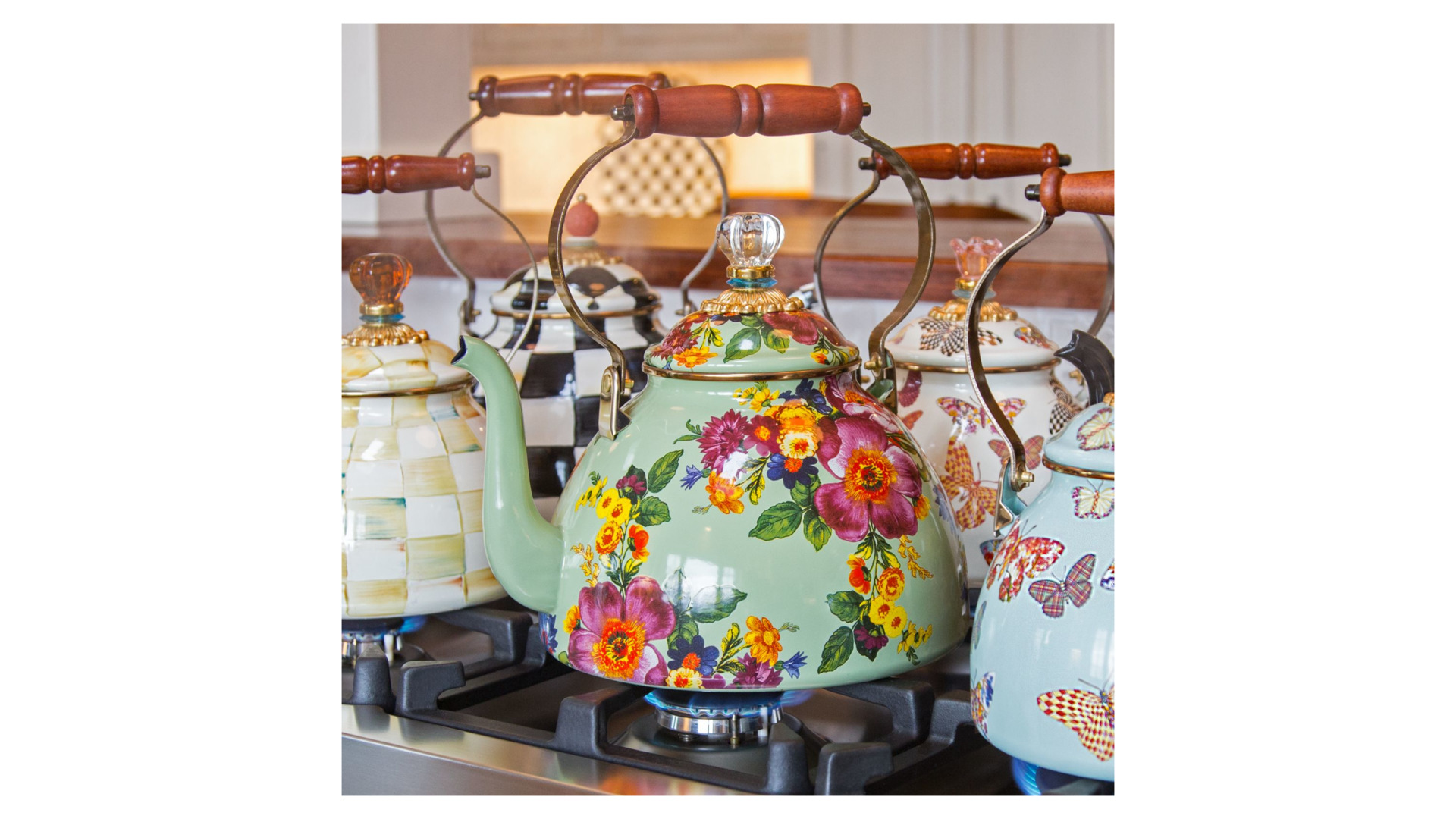 10654488 Mackenzie-Childs Чайник 3л (зеленый) Flower Market Сталь  - Вид №1