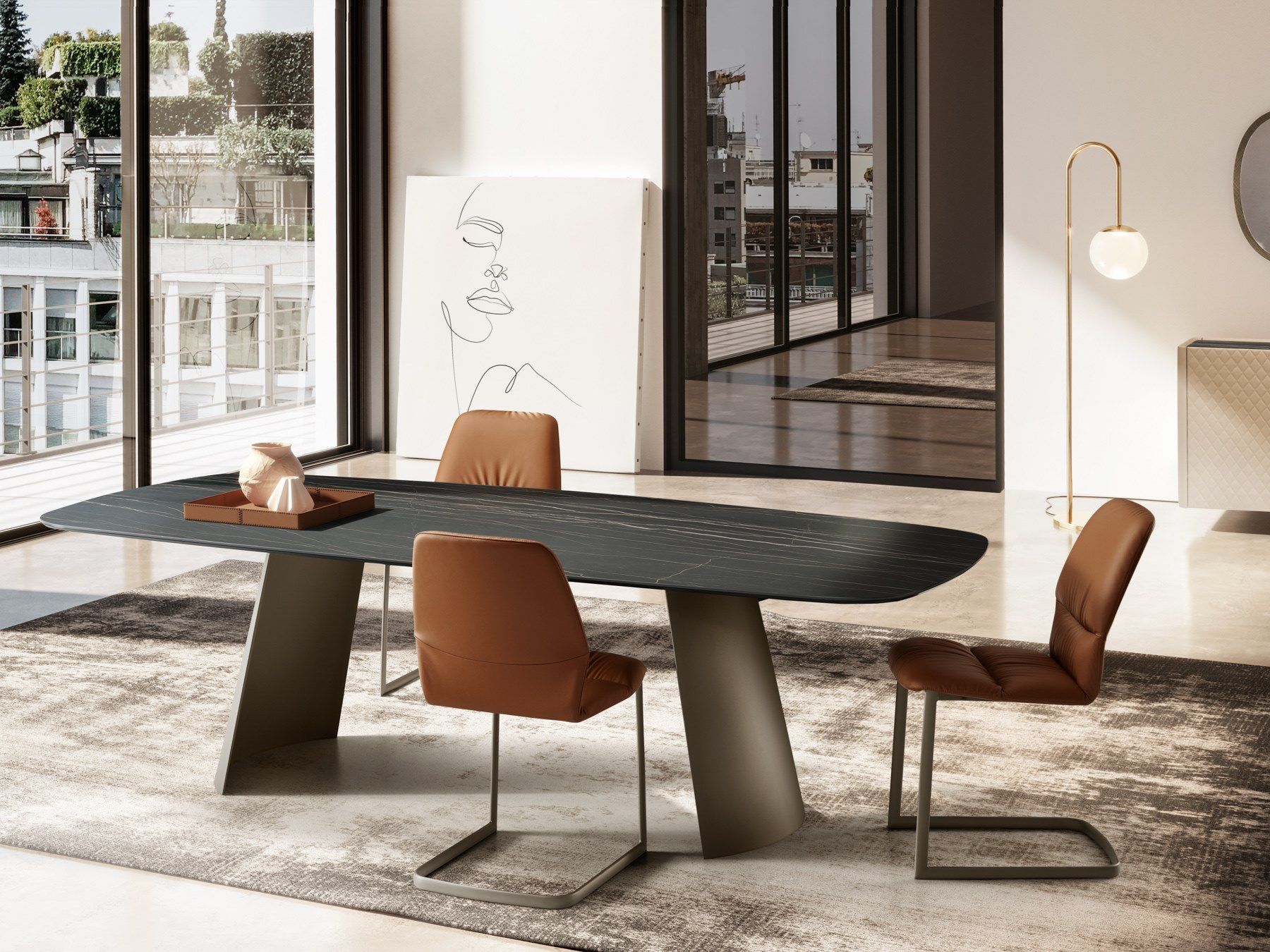 Прямоугольный керамический стол с металлическим основанием EFORMA DORIAN ARCH-00080075 - Вид №1