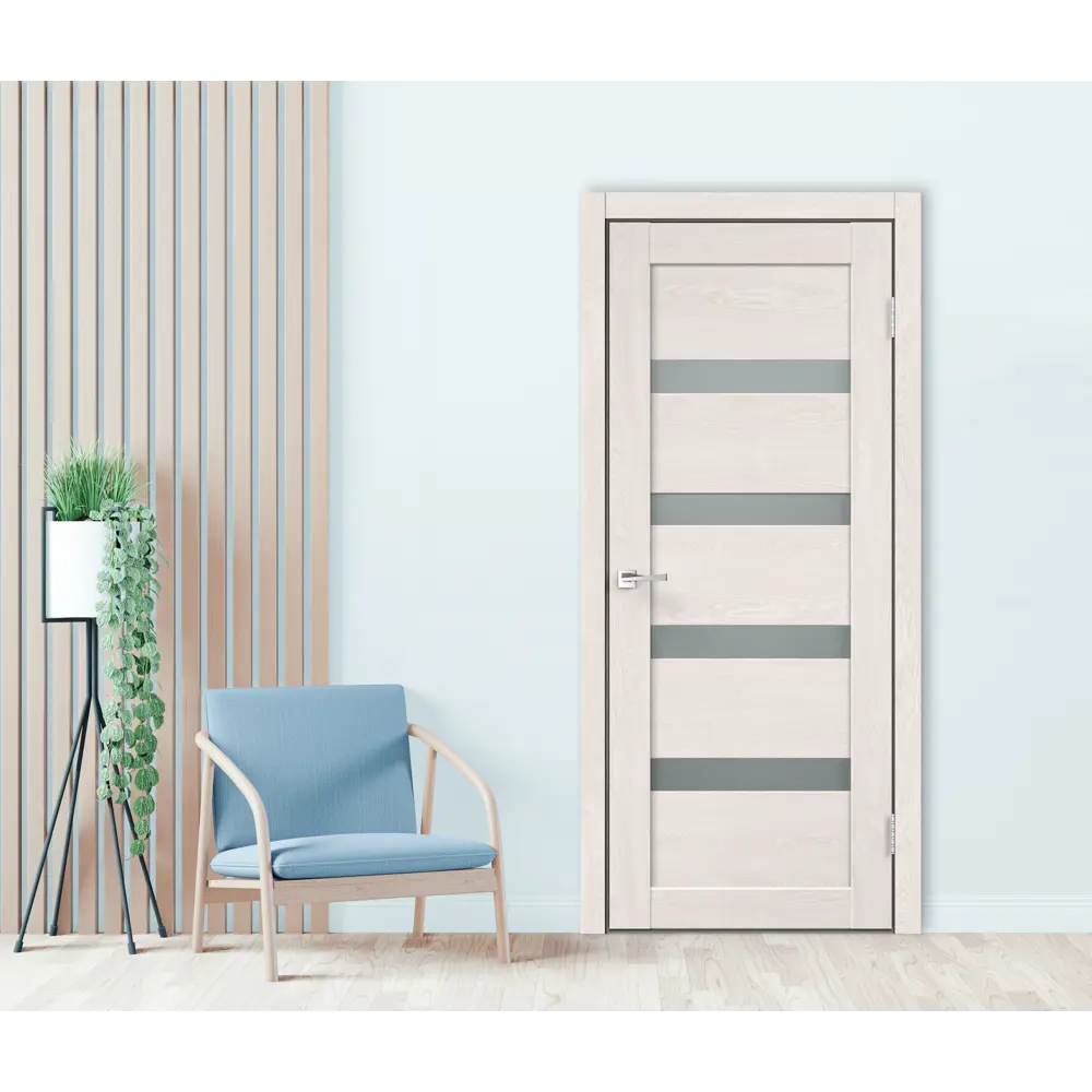 Комплект двери Лайн 2 со стеклом 90x200 см Hardflex цвет дуб тернер белый с добором 200 мм VELLDORIS STLM-2108791 - Вид №1