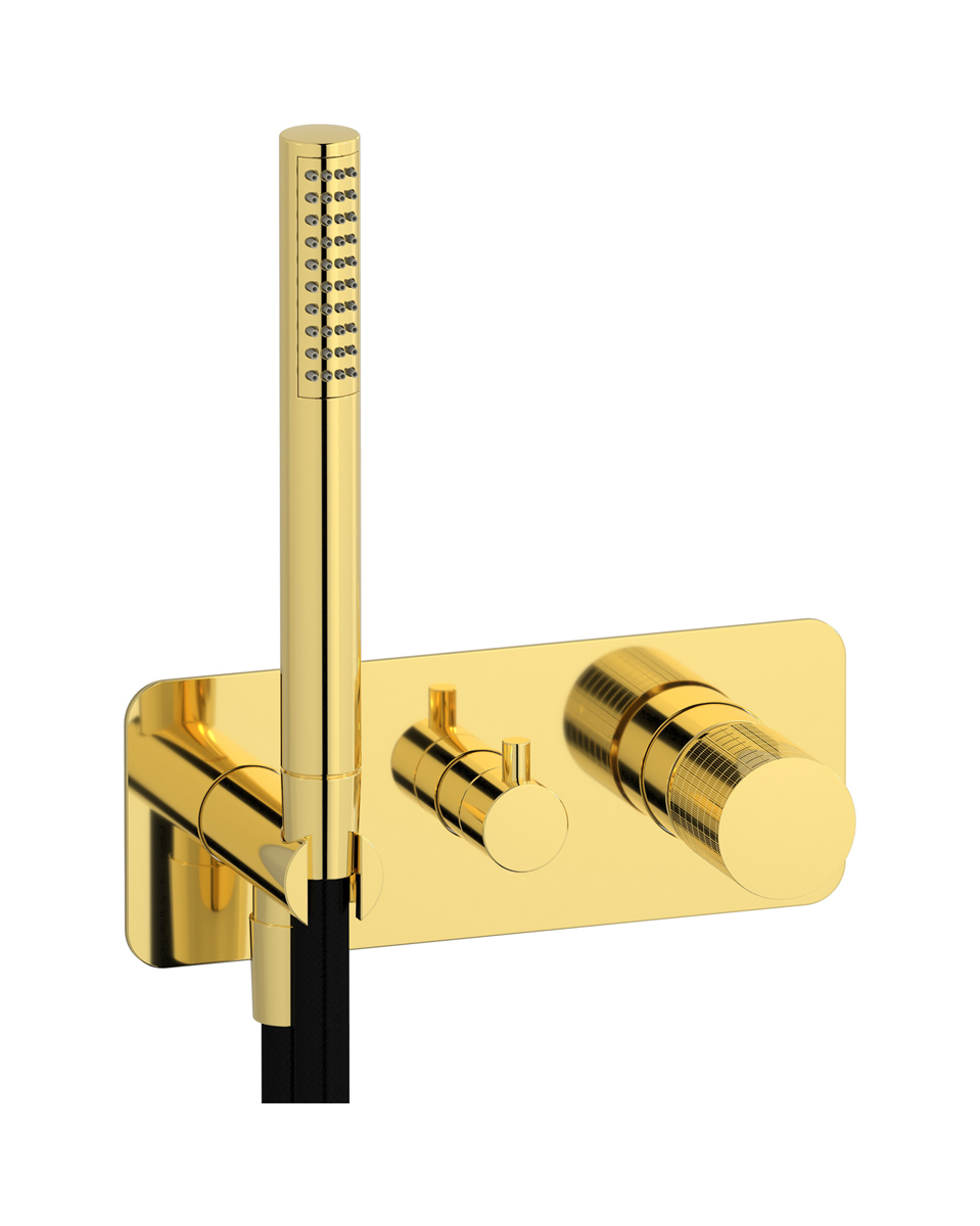 Внешние части встроенного в стену смесителя на 3 потребителя в комплекте с душевым гарнитуром. WE ARE IB ga314oo Gold Gatsby