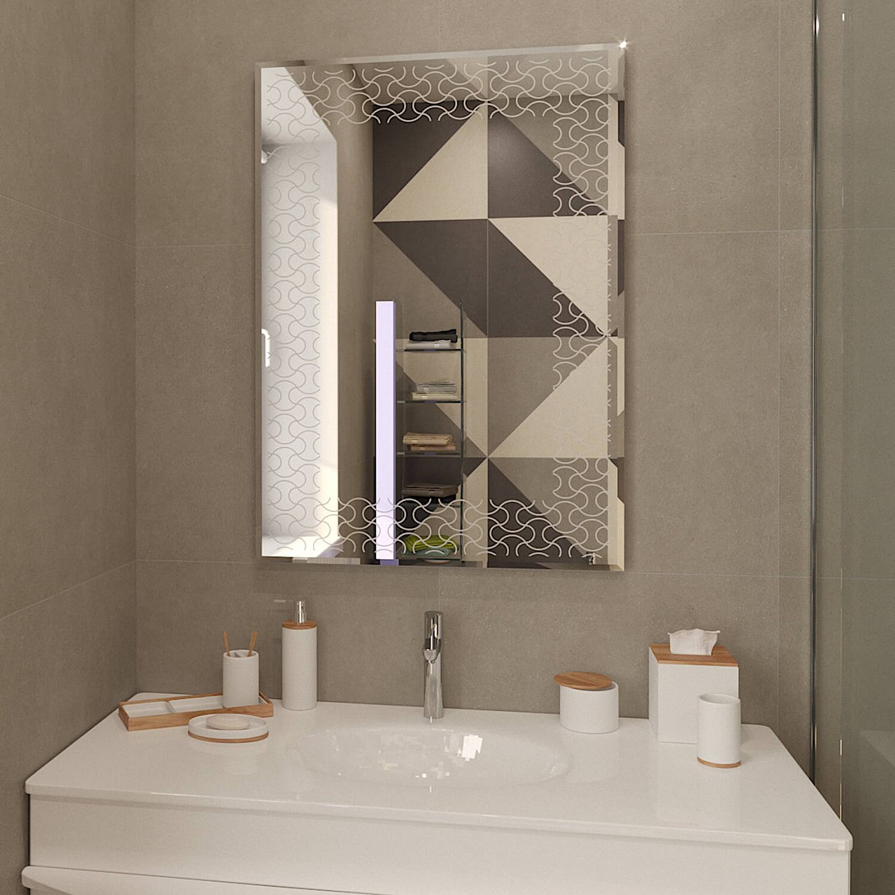 Зеркало прямоугольное с белым принтом "Колди-2" GRAUM ДИЗАЙНЕРСКИЕ 304135 Зеркальный  - Вид №1