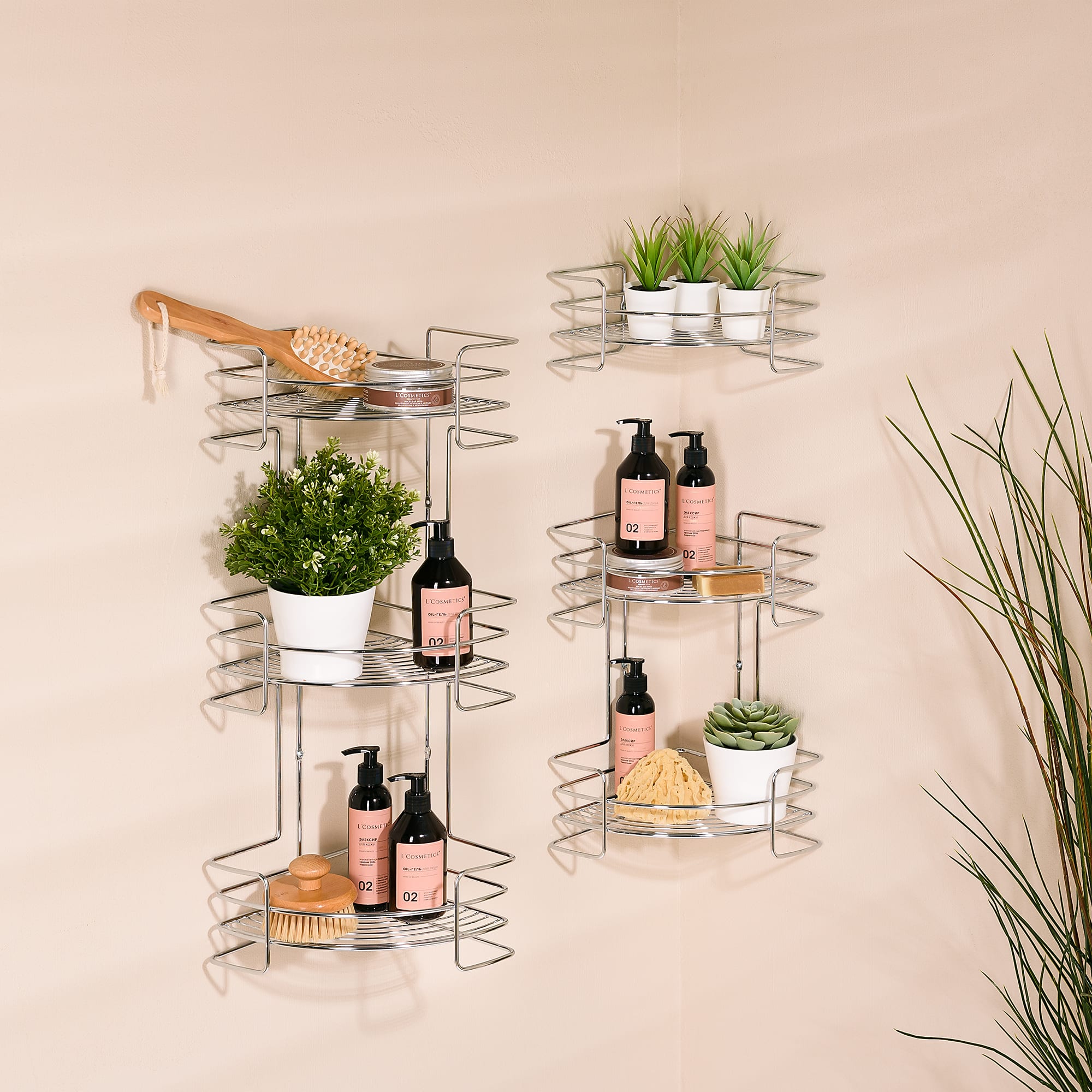 82484985 Полка двухъярусная угловая 23х23х38 см цвет хром Новые горизонты Santreyd  - Вид №5