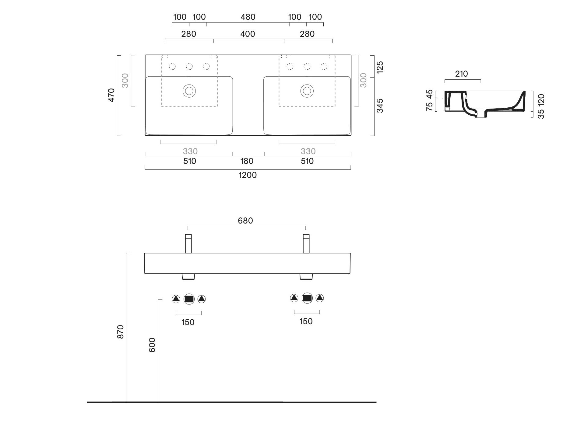 Прямоугольная двойная раковина CERAMICA CATALANO премиум ARCH-00054050 - Вид №3