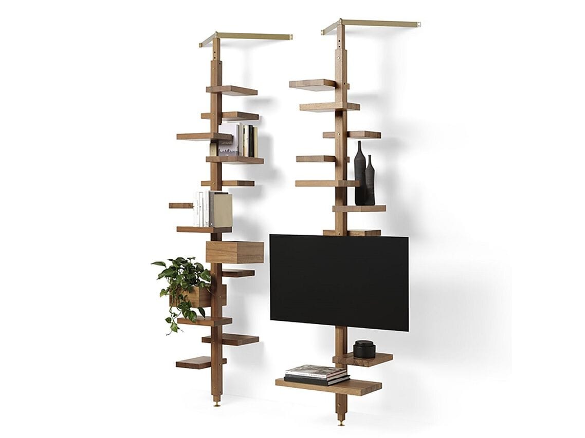 Книжный шкаф из массива дерева с подставкой для телевизора с креплением пол-потолок Mogg Аделаида ARCH-00072437