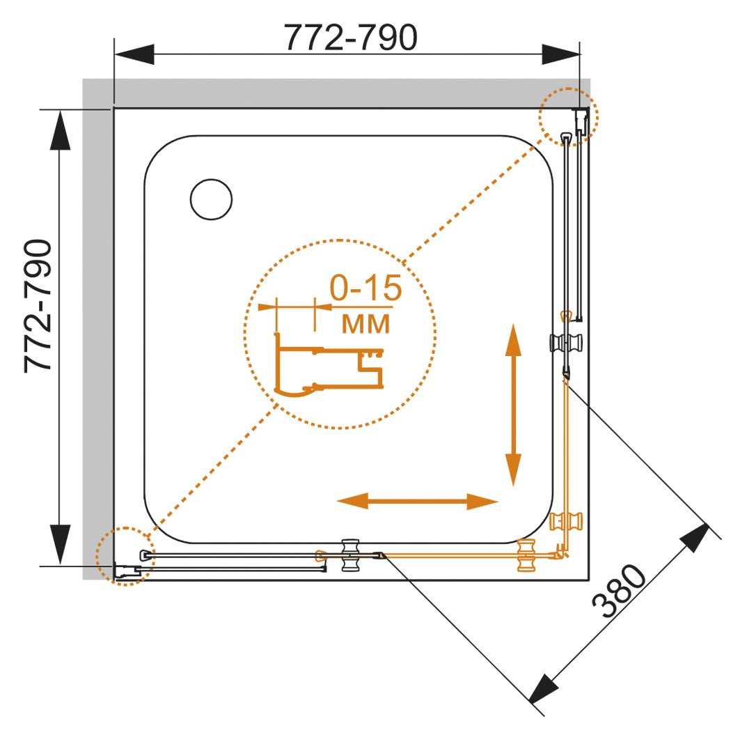 Душевой уголок CEZARES PRATICO-A-2-80-C-Cr - Вид №7