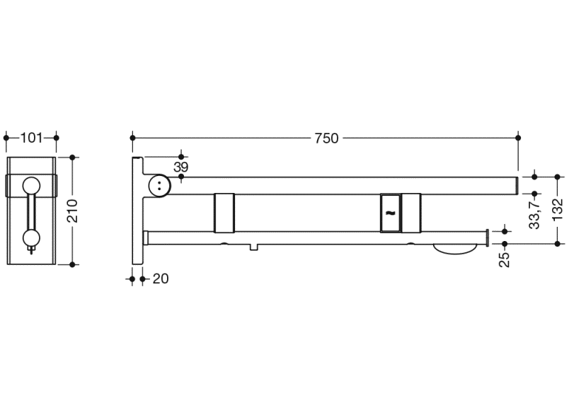 900.50.12740 Двойной шарнирный опорный рельс, конструкция a HEWI Stützen  - Вид №1
