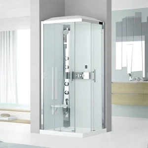 Душевая кабина термостатическая 90x90 GLAX 3 A90 HYDROMASSAGE Novellini GLAX 3 с низким душевым поддоном, серебристым профилем и крышей