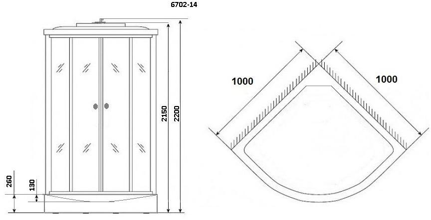 Душевая кабина NG- 6702-14 (1000х1000х2150) низкий поддон(26см) стекло ПРОЗРАЧНОЕ черные профиля Niagara Classic 67021414 - Вид №1