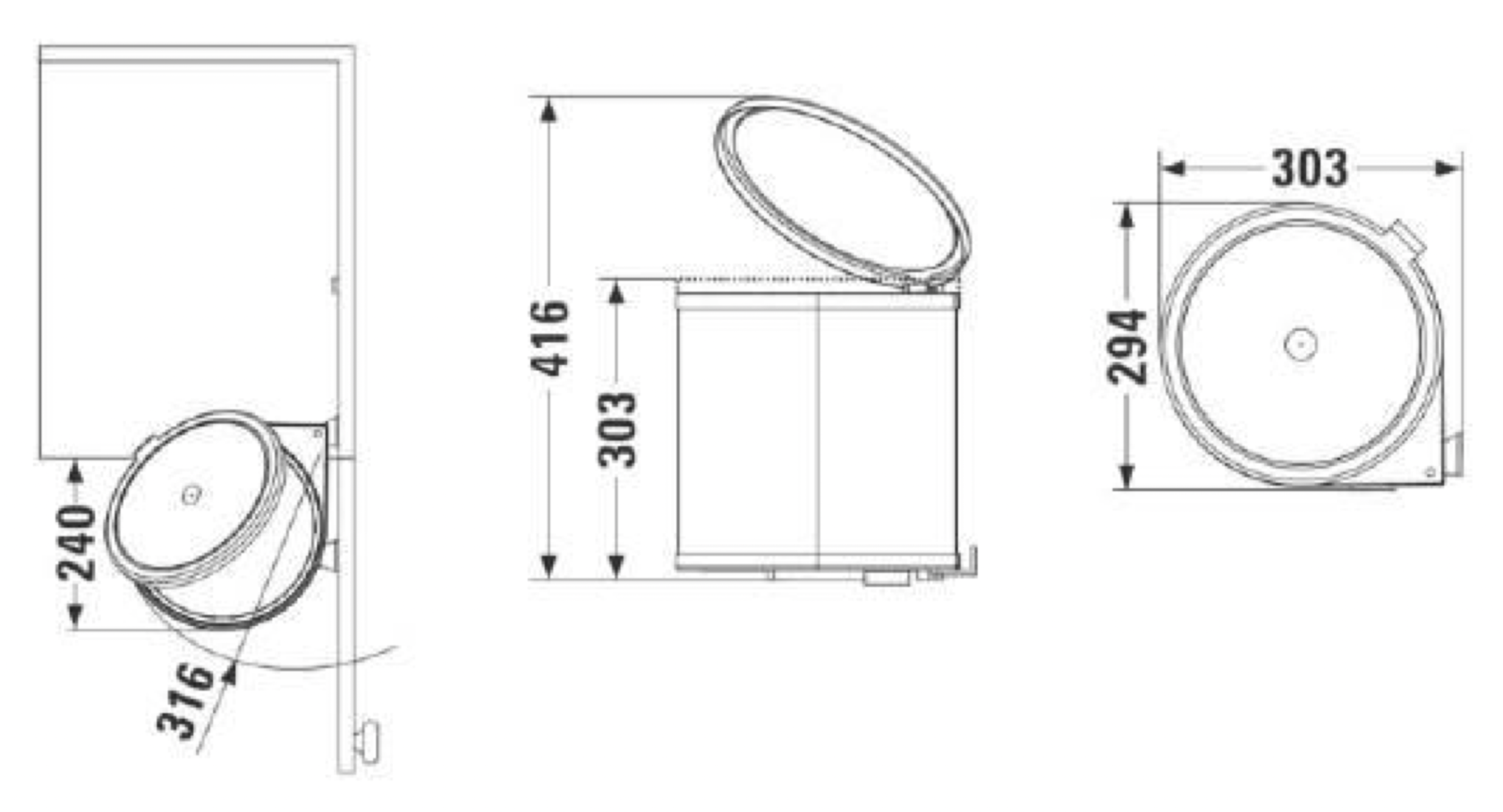 Ведро для мусора на дверцу шкафа Kappa 350/11 Black NAVAKO 10007 - Вид №2