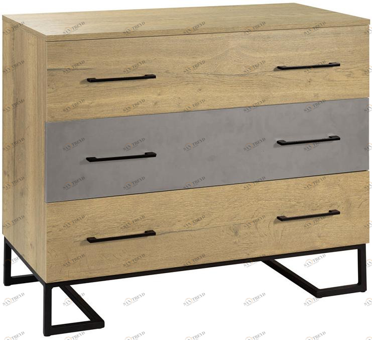 1724 Комод с 3 ящиками Loft Дуб натур/Бетон R-HOME 4009295h_Натур