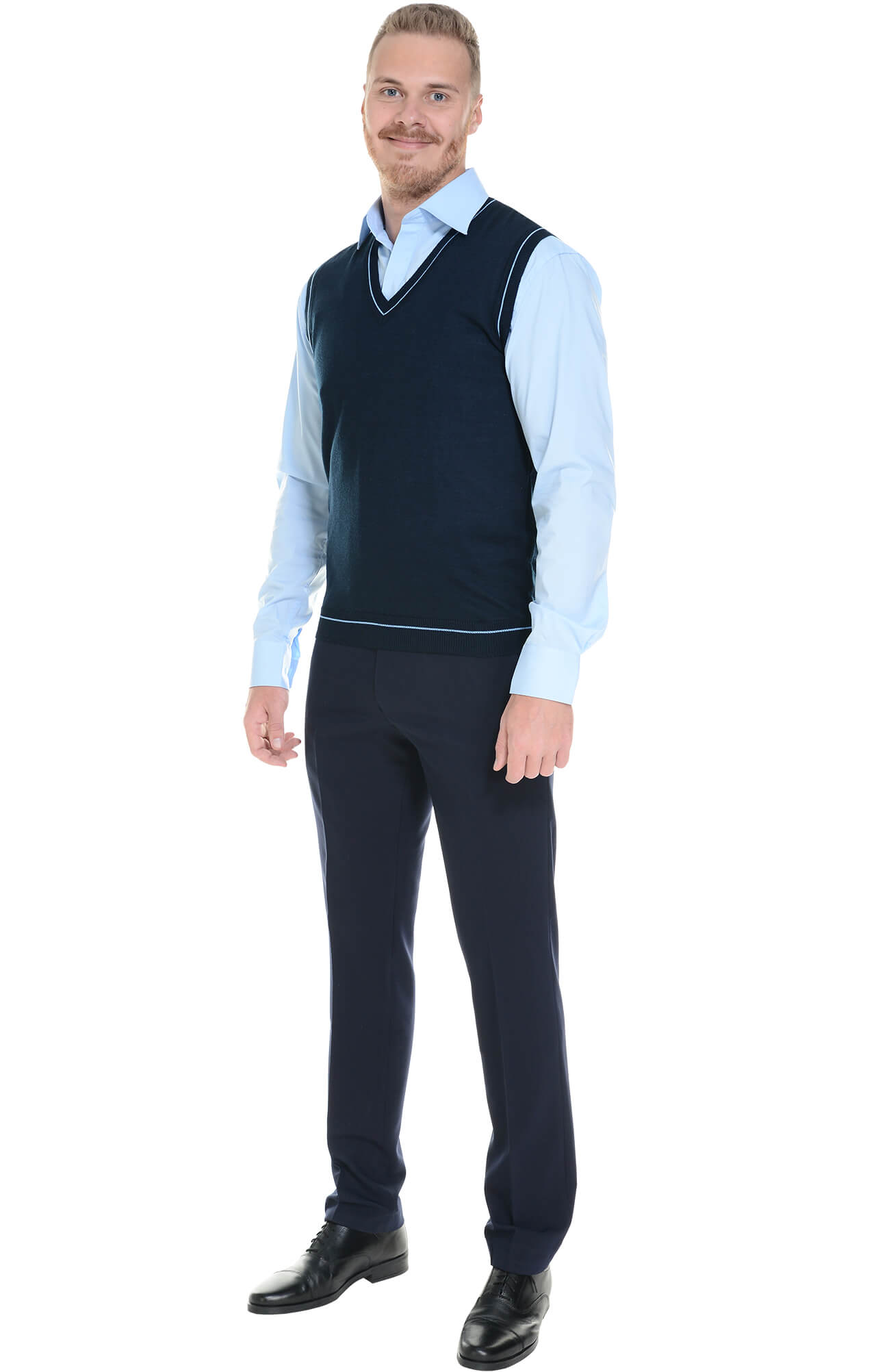 62414 Жилет трикотажный мужской цвет темно-синий с голубым  Одежда для официантов  размер 44-46 Спецодежда  - Вид №5