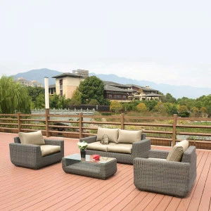 Мебель из ротанга, столик, кресла и диван, серые на 4 персоны AFINA  00-3860468 Серая