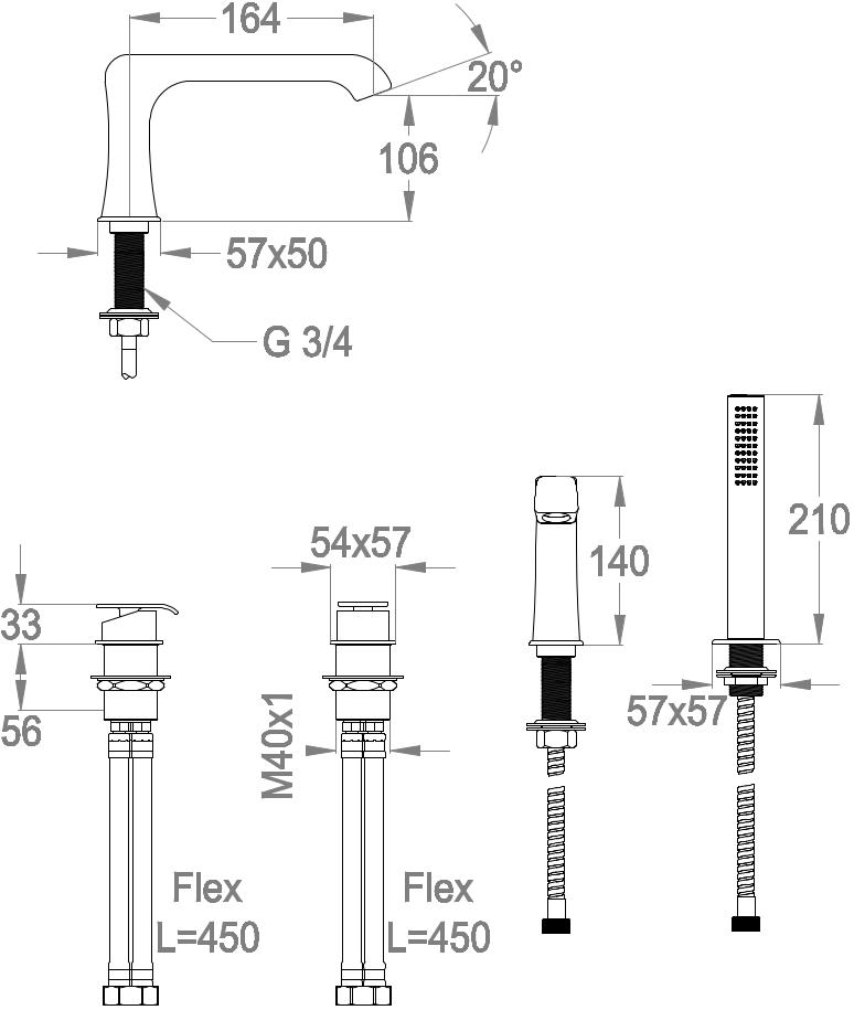 Fir Italia Комплект для ванны с ручным душем на 4 отверстия Déco 87 8748552 - Вид №2