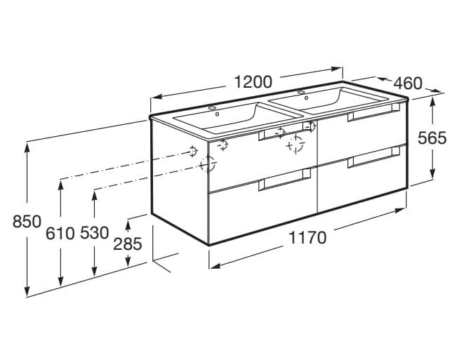 Деревянный двойной умывальник с ящиками Roca Aleyda ARCH-00090801 - Вид №5