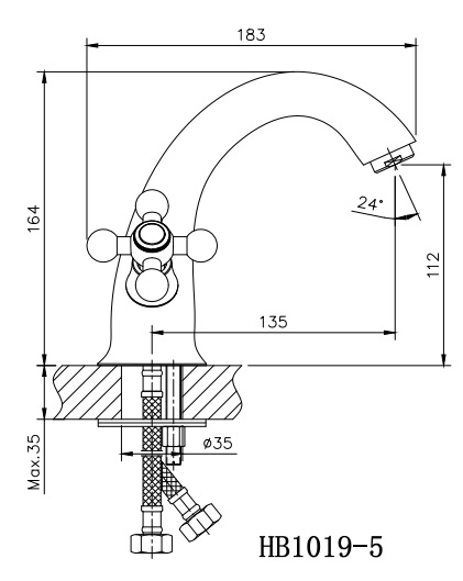 HB1019-5 Смеситель для раковины , сатин Haiba  - Вид №2