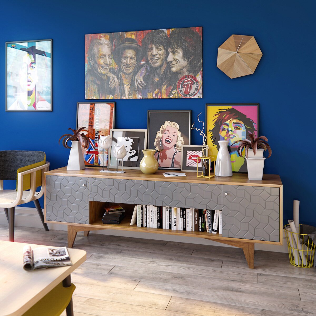 Тумба под телевизор с ящиками коричневая с серым Telly BRAGIN DESIGN  256456 Серый  - Вид №1