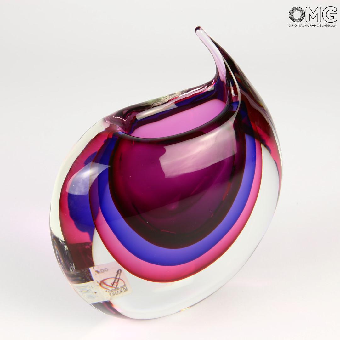 2665 ORIGINALMURANOGLASS Ваза Пурпурный тигр - соммерсо - Original Murano Glass OMG 15 см  - Вид №1