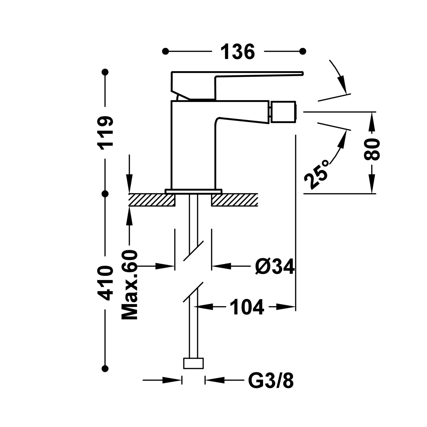 ТОНКИЙ смеситель для биде с одной ручкой-20212001BL TRES  - Вид №1
