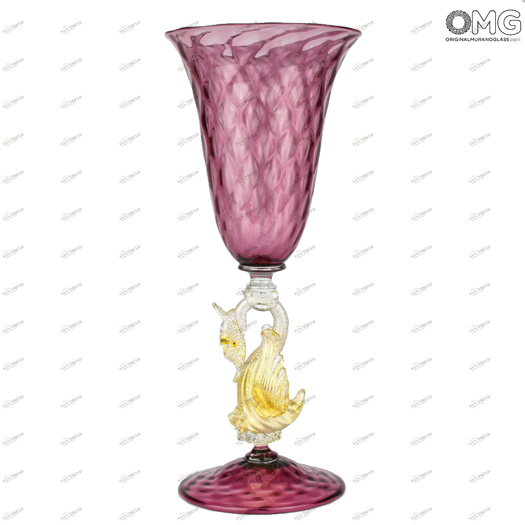 1927 ORIGINALMURANOGLASS Венецианский бокал Фиолетовый с золотым лебедем - муранское стекло 9 см 