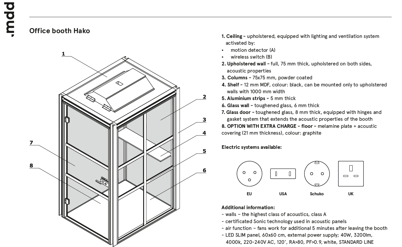 Акустическая офисная кабина со встроенным освещением MDD ARCH-00112433 - Вид №8