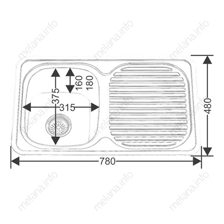 Мойка 7848 U MELANA 0,8/180 врезная прямоугольная с сифоном (123 t *10) 123 t (*10) - Вид №4