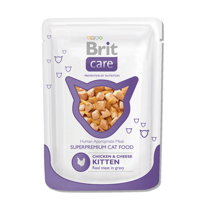 ПР0021334 Корм для котят Care Курица, сыр конс. пауч 80г Brit 