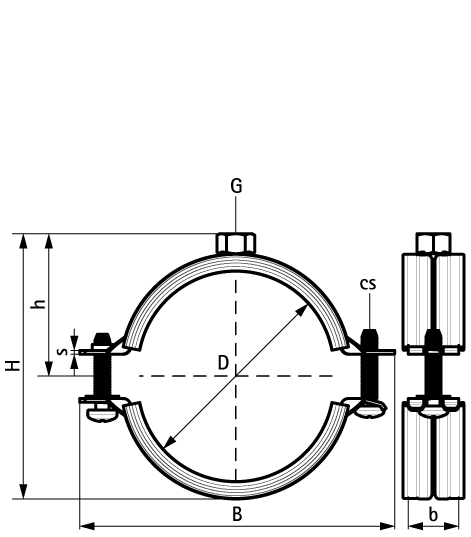 33335067 Крепление для труб  2S Хомуты с вкладышем epdm (M8) для стальных, медных, чугунных и пластиковых (многослойных) труб WALRAVEN  - Вид №1