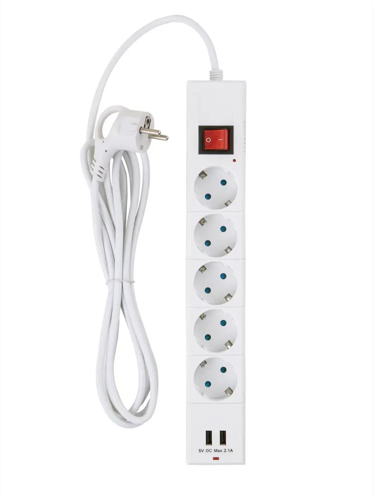 Сетевой удлинитель DUWI с USB-портами - 5 розеток и заземление 89190799