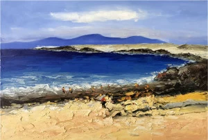 Картина на холсте 120х90 см "Люди на пляже" EVENHOME КАРТИНЫ МАСЛОМ 129960 Бежевый;голубой;синий;разноцветный