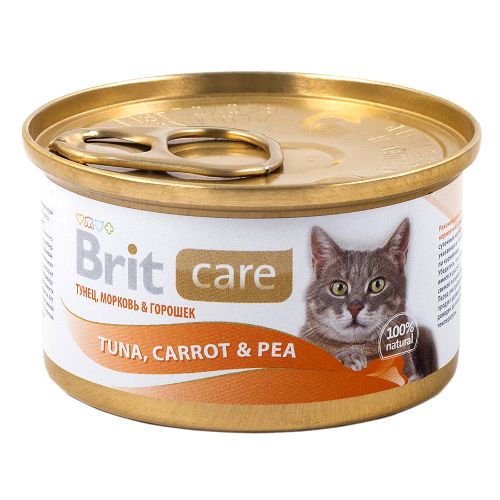ПР0016453 Корм для кошек Care Тунец, морковь, горошек конс. 80г Brit 