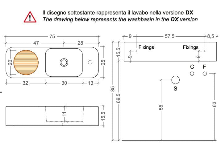 Керамическая подвесная прямоугольная одиночная раковина Nic Mini Living ARCH-00040675 - Вид №5