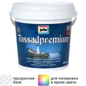 Краска фасадная Jobi Fassadpremium матовая прозрачная база C 0.9 л