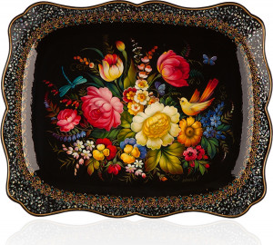 10618063 Жостовская фабрика декоративной росписи Уникальный кованый поднос 56х48см "Цветы" Сталь