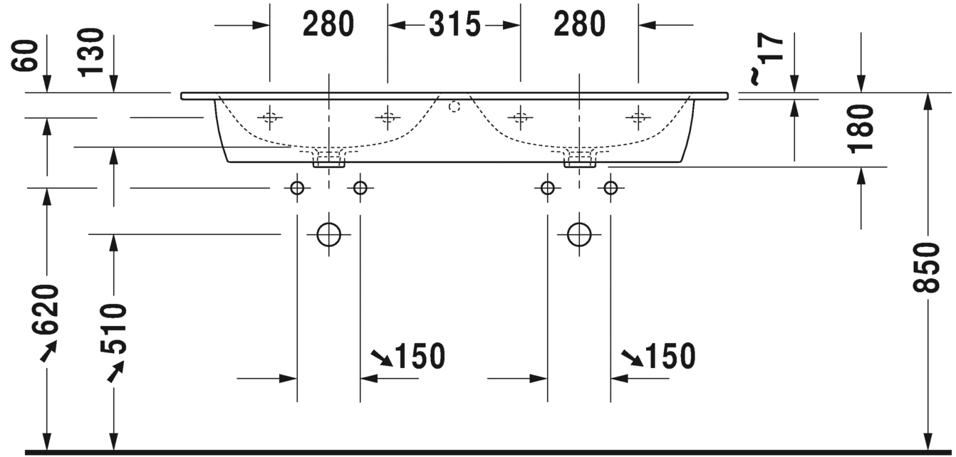 2336130060 Подвесная раковина настенная овальная Duravit ME BY STARCK - Вид №3