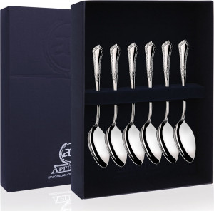 10648572 Аргента (Россия) Набор кофейных ложек 6пр. "Фаворит"+футляр Серебро 925