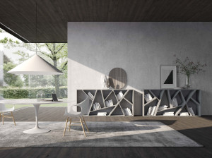 Двухсторонний книжный шкаф из лакированного бетона