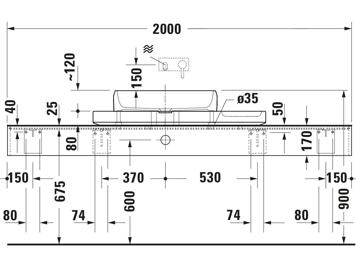 Керамическая и мраморная прямоугольная подвесная раковина с столешницей Duravit Qatego ARCH-00093679 - Вид №10