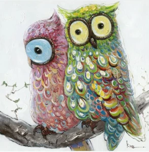 Картина на холсте 100х100 см "Совы" EVENHOME КАРТИНЫ МАСЛОМ 129789 Бежевый;зеленый;розовый