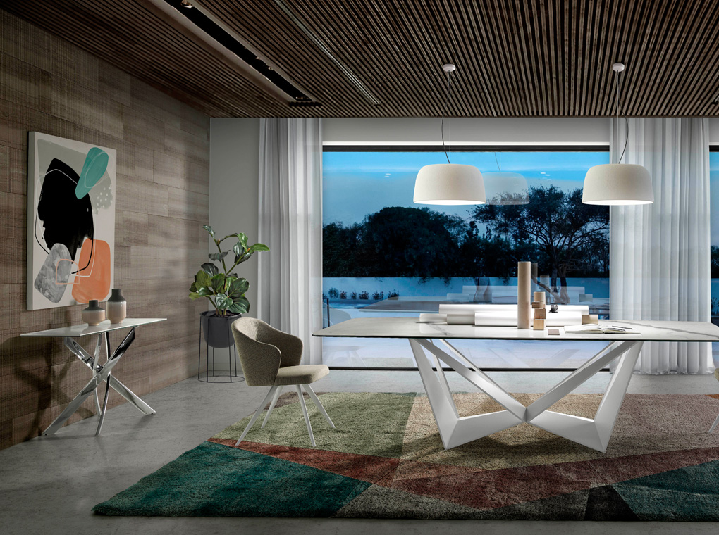 092837 Стол обеденный прямоугольный мраморный 260 белые ножки Angel Cerda CT2061 