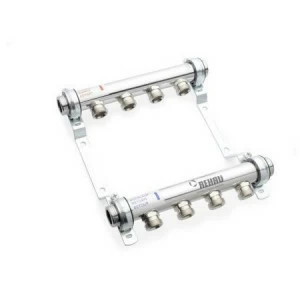 Коллекторная группа из нержавеющей стали с воздухоотводчиком REHAU 1"х3/4" 6 вых HLV