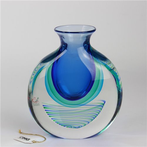1698 ORIGINALMURANOGLASS Синяя ваза Маго - соммерсо - муранское стекло 18 см  - Вид №1
