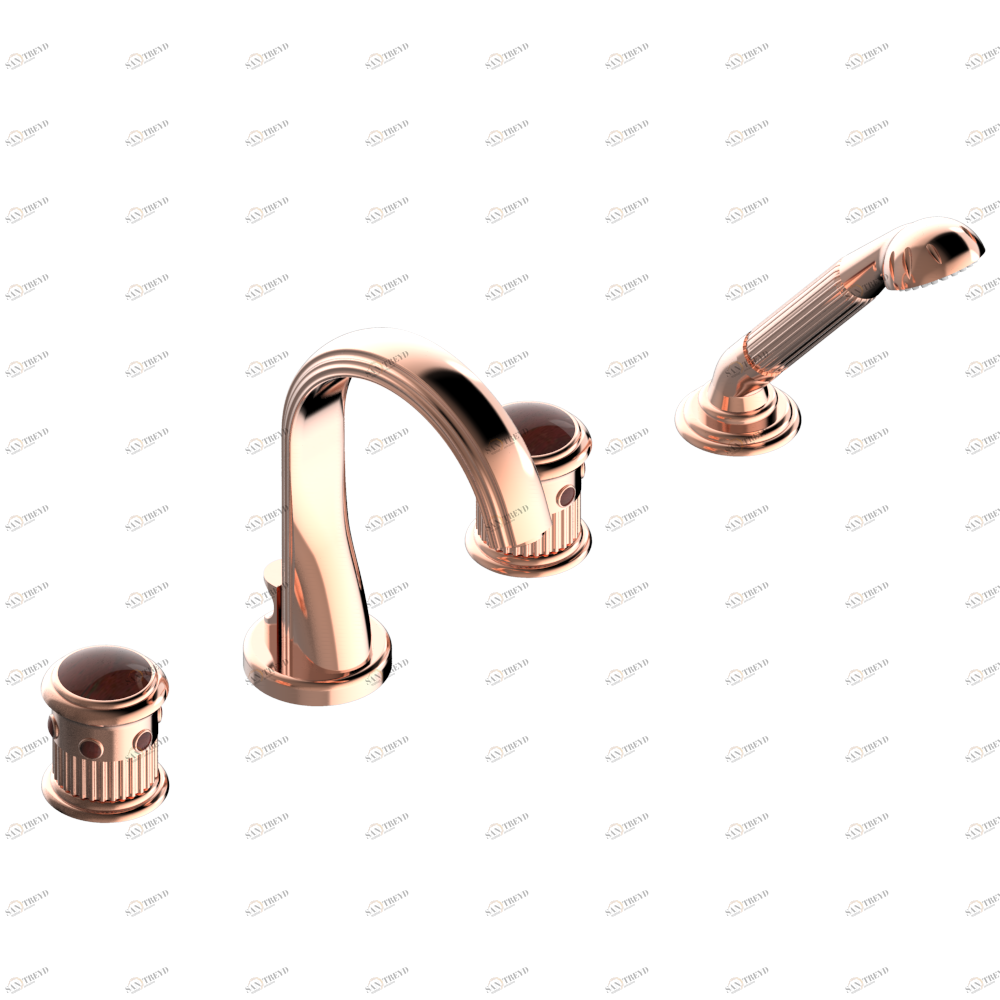 U7C-112B Смеситель устанавливаемый на борту ванны на 4 отверстия с душем, переключатель на нормальный излив Thg-paris Trocadéro с красной яшмой Розовое золото U7C 112B CAT.F