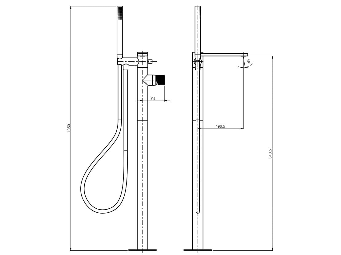 Однорычажный смеситель для ванны с ручным душем Rubinetterie Frattini Gaia S ARCH-00075988 - Вид №2