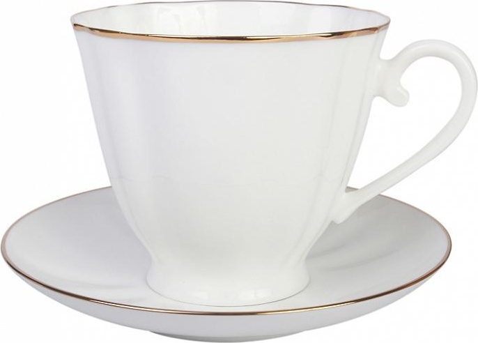 80290 Императорский фарфоровый завод Чашка с блюдцем ИФЗ Золотой кантик. Гвоздика, фарфор костяной Фарфор костяной 
