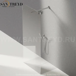 Душевое ограждение FLAT D подрезаемое, стеклянная экстрапрозрачная перегородка с держателем со встроенным соплом для установки верхнего душа. Размеры: глубина от 70 до 100, длина от 100 до 140 см