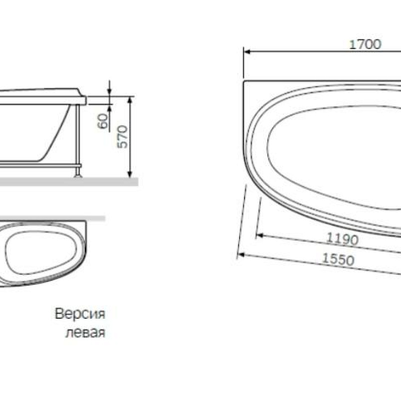 W80A-170L110W-R каркас 170х110 см левосторонний шт AM.PM Like - Вид №1