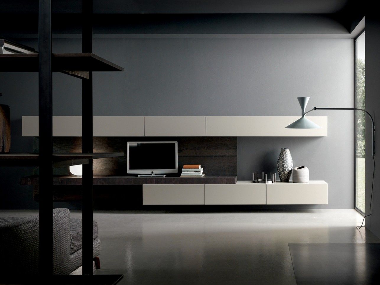 Оборудованная деревянная стена с подставкой для телевизора MODULNOVA лицо ARCH-00067228