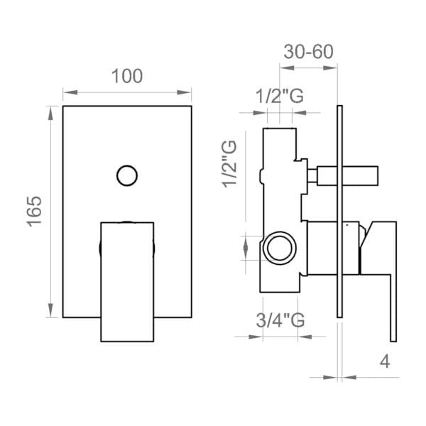 Однорычажный смеситель для душа с пластиной Ercos Италия R черный ARCH-00077794 - Вид №1